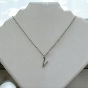 New LUX COLLECTION-Diamond V Initial Pendant Necklace 10k White Gold, 18” Inch